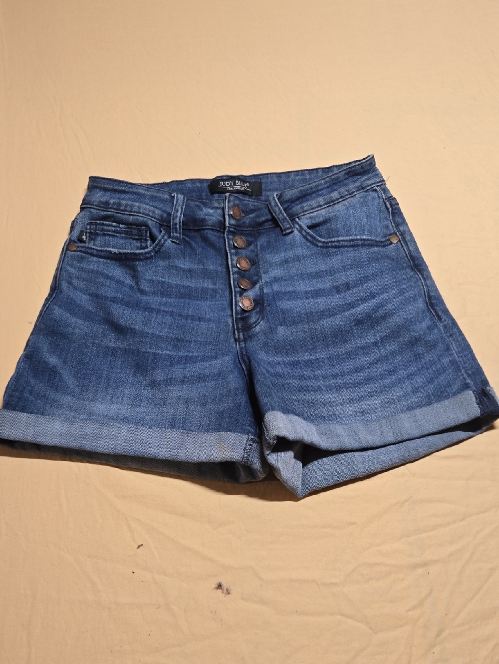 Judy Blue Dark Wash Button Front Rolled Hem Denim Shorts Size 27